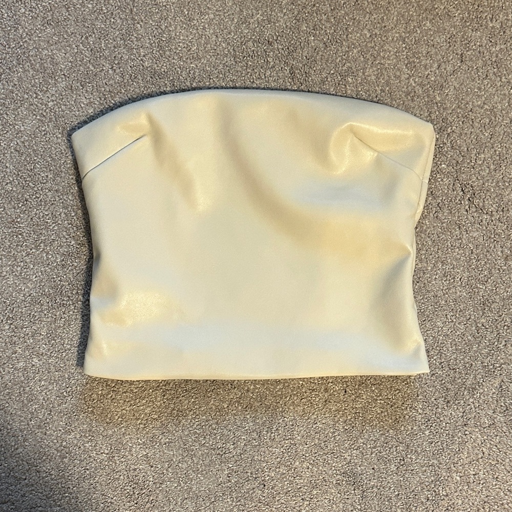Dynamite Strapless Faux Leather Crop Top